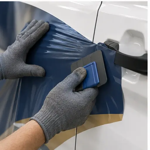 Illustrative close-up vinyl application on vehicle bodywork