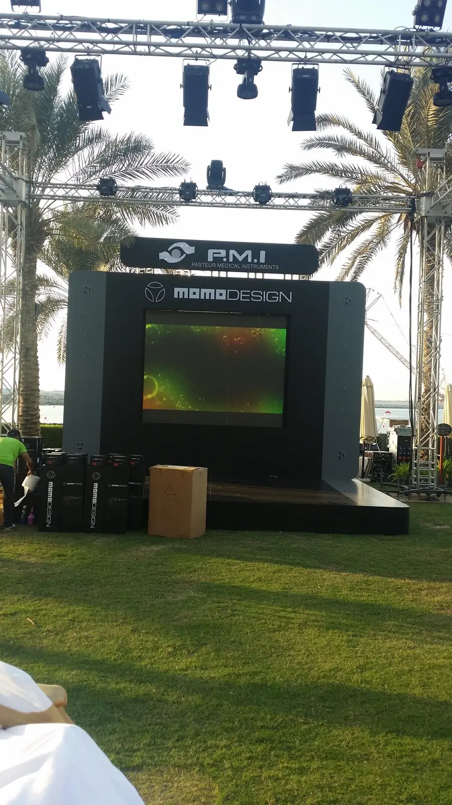 Freestanding digital display at an outdoor event
