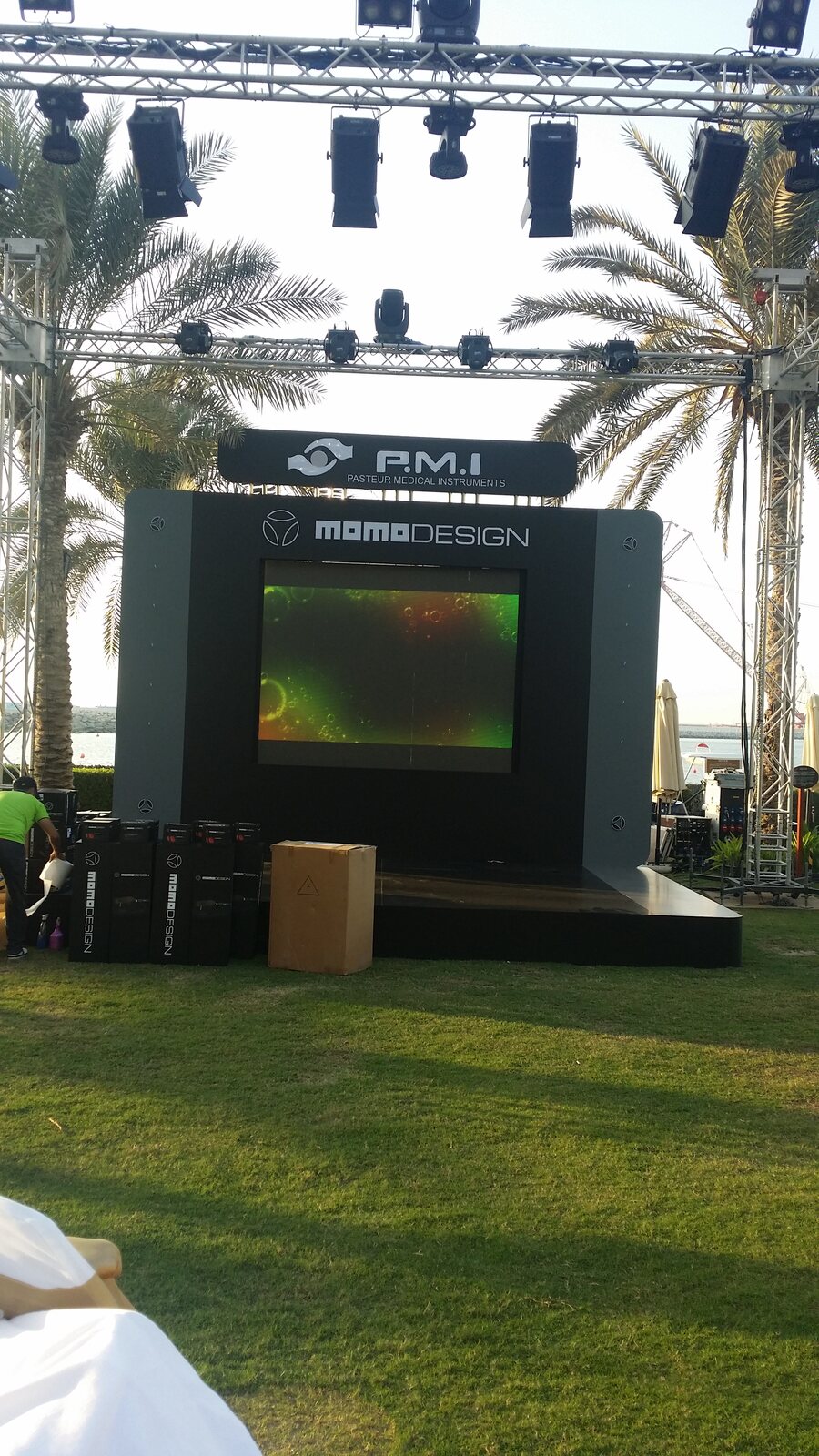 Freestanding digital display at an outdoor event