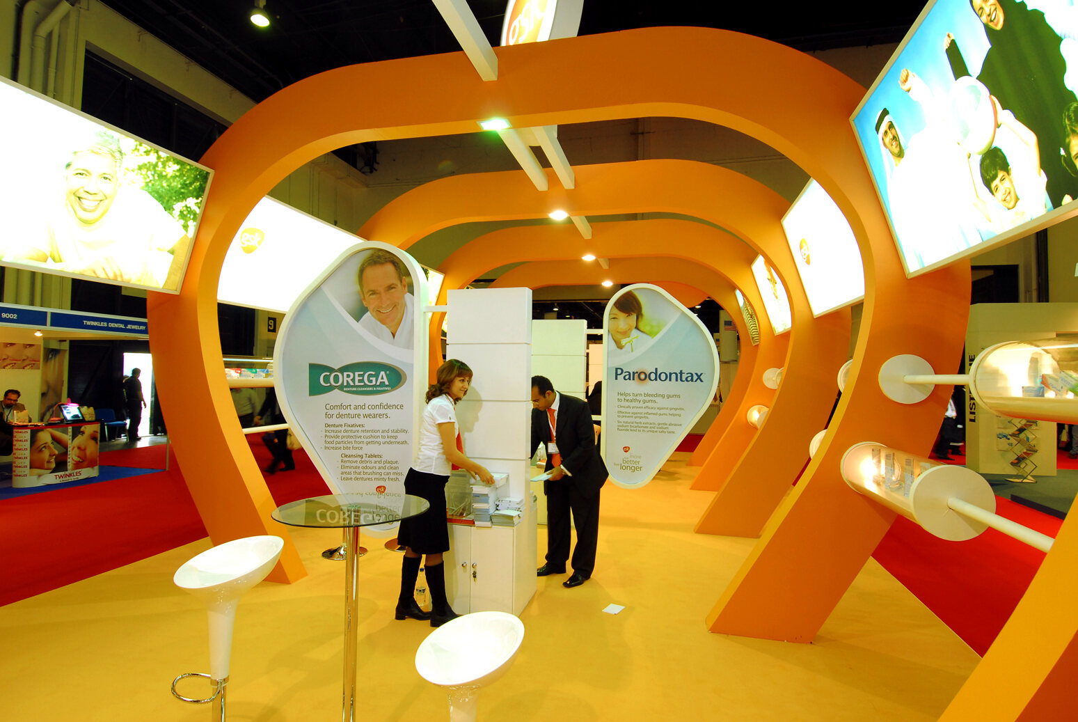 GSK orange sculptural exhibition stand